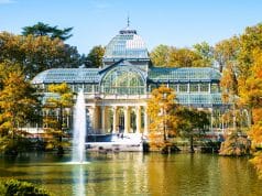 Crystal Palace in El Retiro, lake with fountainMadrid