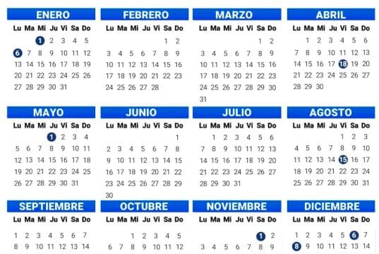 Calendario laboral 2025 festivos en Madrid